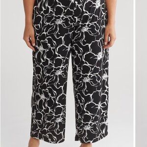 Adrianna Papell Floral Crepe Pull On Straight Leg Pants 1X